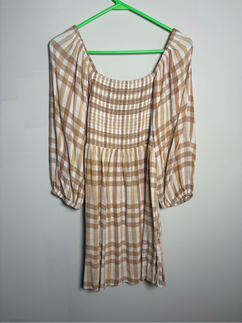 Billabong Beige and Cream Plaid Smock Mini Dress